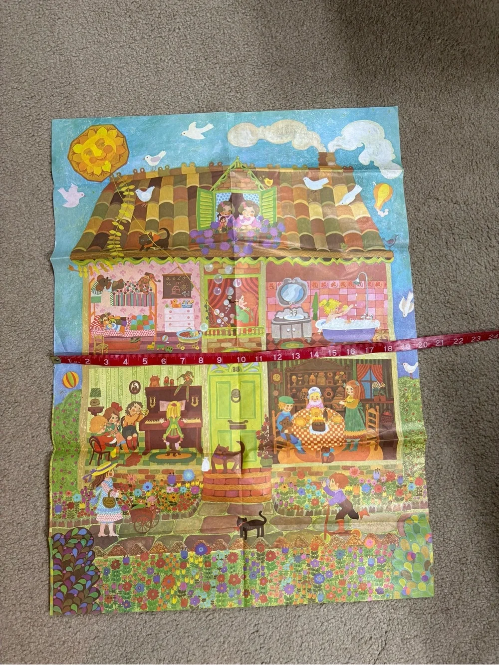 Vintage Multicolor Illustrated Dollhouse Gift Wrap